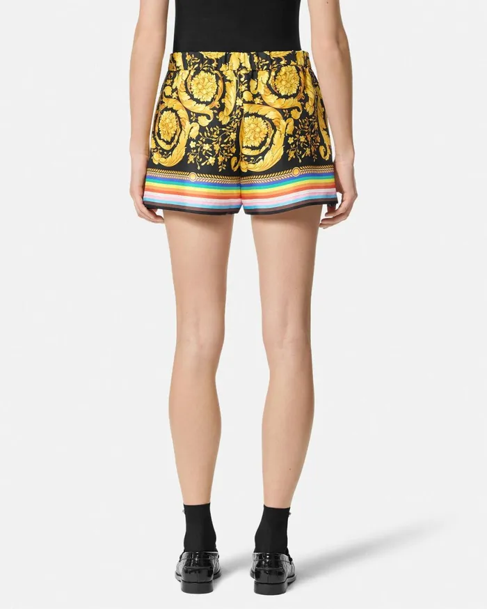 Pants and Shorts Women Versace Pride Barocco Silk Boxer Short Blackprint