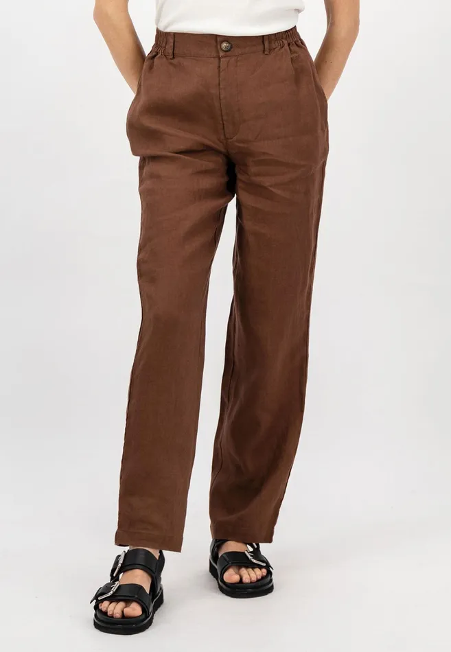 Pants Women FYNCHHATTON Straight Cut Linen Trousers With Medium Collar Height Whiteblacktoffee Brown Pants Women FYNCHHATTON Straight Cut Linen Trousers With Medium Collar Height Whiteblacktoffee Brown