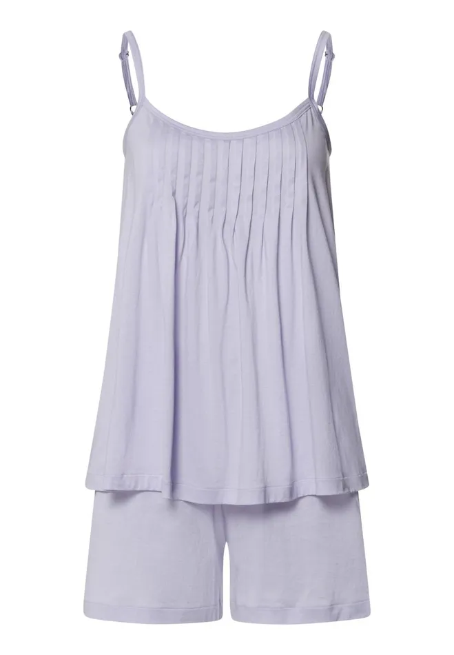 Pleated Cotton Pajama Set Purple Heather Women HANRO Pajama Sets