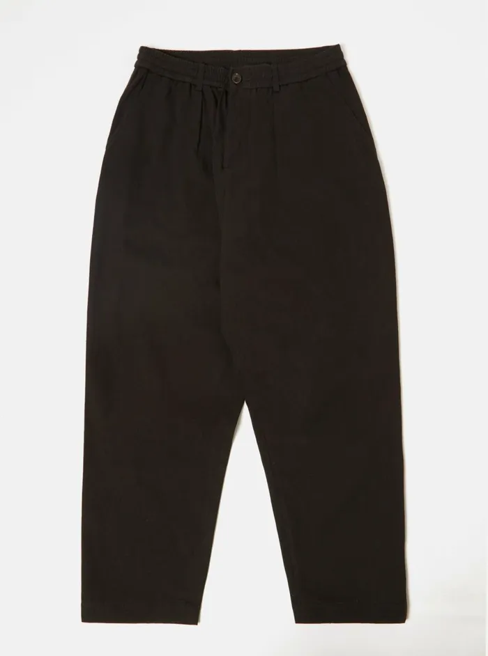 Pleated Track Pant In Black Winter Twill Men Universal Works Trousers