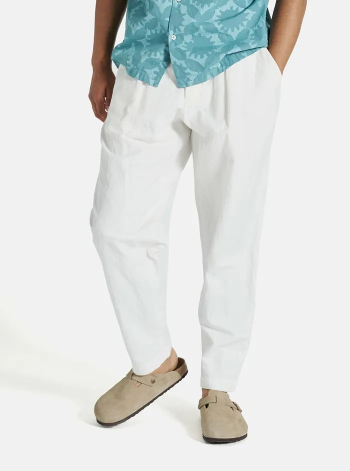 Pleated Track Pant In Ecru Linen Slub Weave Men Universal Works Trousers