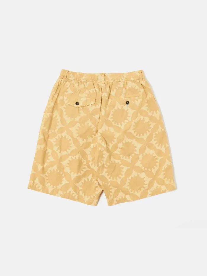 Pleated Track Short In Sand Over Dyed Sun Print Men Universal Works Shorts