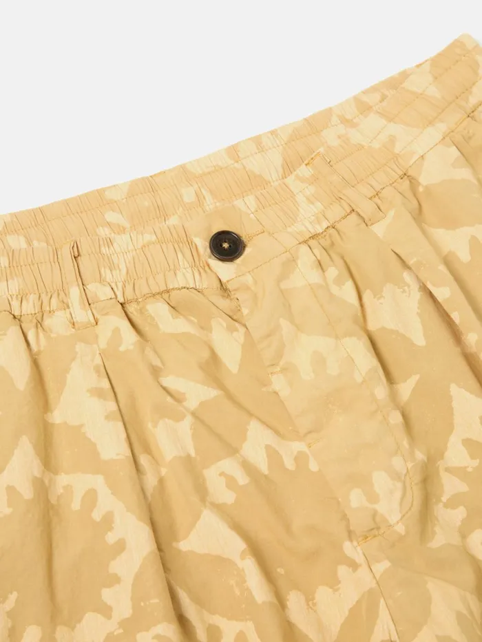 Pleated Track Short In Sand Over Dyed Sun Print Men Universal Works Shorts