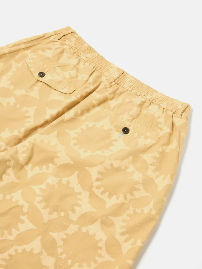 Pleated Track Short In Sand Over Dyed Sun Print Men Universal Works Shorts