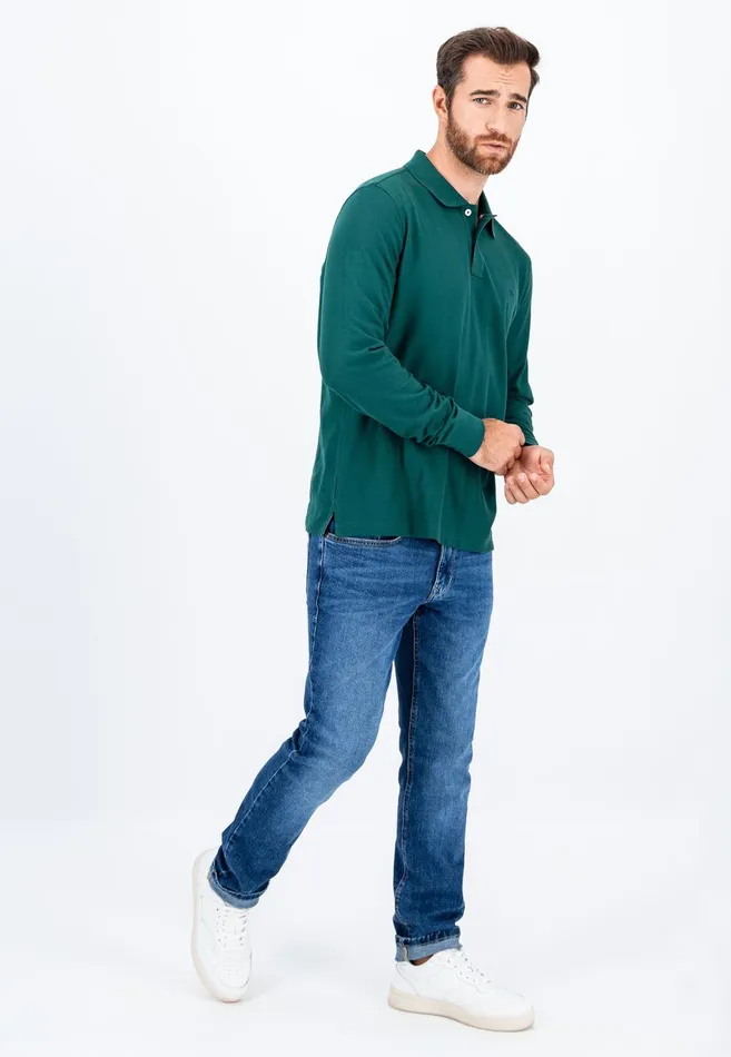 Polo Shirt Men FYNCHHATTON Long Arm Polo Shirt Made Of Cotton Navyasphaltdark Emeraldrustruby Redcloud Bluemidnightlight Khaki