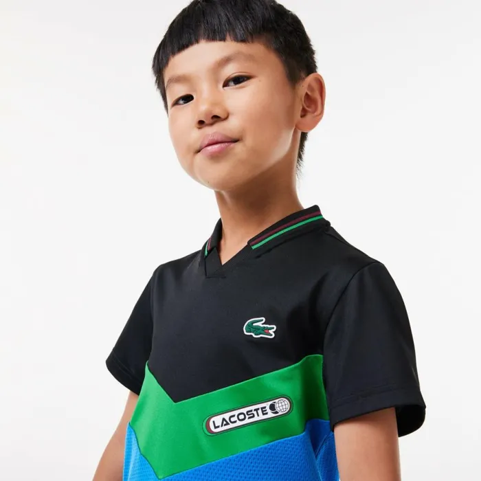 Polos Kids Lacoste Kids039 Lacoste Tennis X Daniil Medvedev Jersey Polo Black Bordeaux Green Blue Miu