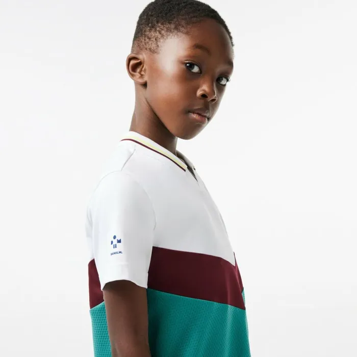 Polos Kids Lacoste Kids039 Lacoste Tennis X Daniil Medvedev Jersey Polo White Flashy Yellow Bordeaux Blue Q7i