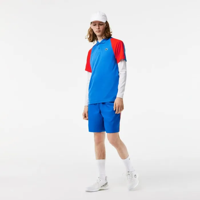 Polos Men Lacoste Mens Tennis Recycled Polyester Polo Shirt Blue Red Blue Xfi