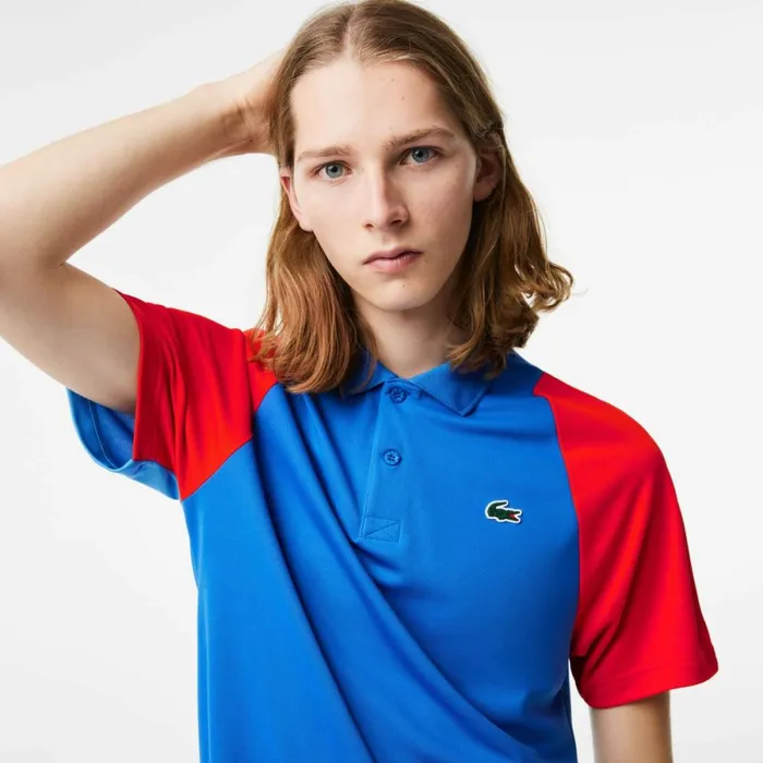 Polos Men Lacoste Mens Tennis Recycled Polyester Polo Shirt Blue Red Blue Xfi