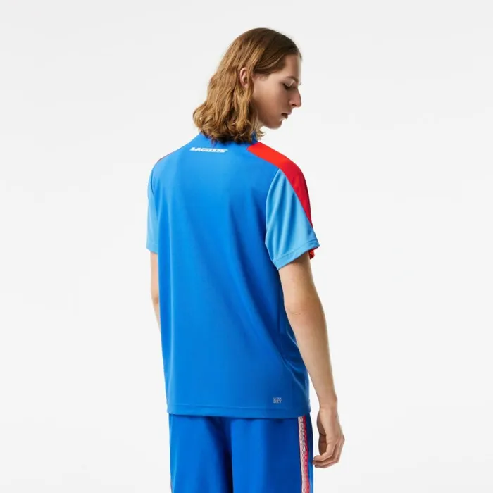Polos Men Lacoste Mens Tennis Recycled Polyester Polo Shirt Blue Red Blue Xfi
