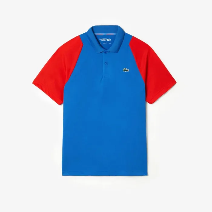 Polos Men Lacoste Mens Tennis Recycled Polyester Polo Shirt Blue Red Blue Xfi