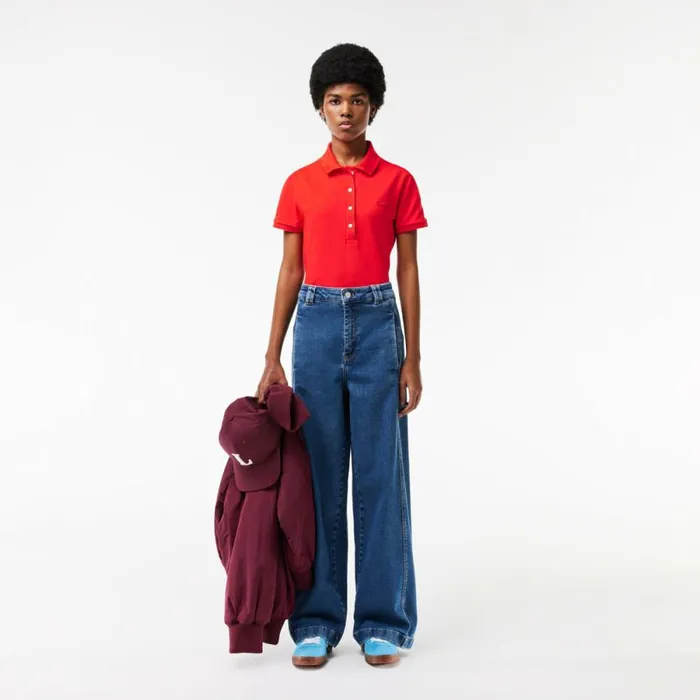 Polos Women Lacoste Women039s L12D Slim Fit Stretch Mini Piqu Polo Red Currant F8m