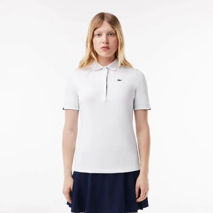 Polos Women Lacoste Women039s Stretch Jersey Golf Polo White Navy Blue 522