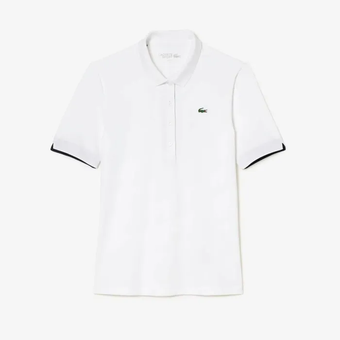 Polos Women Lacoste Women039s Stretch Jersey Golf Polo White Navy Blue 522