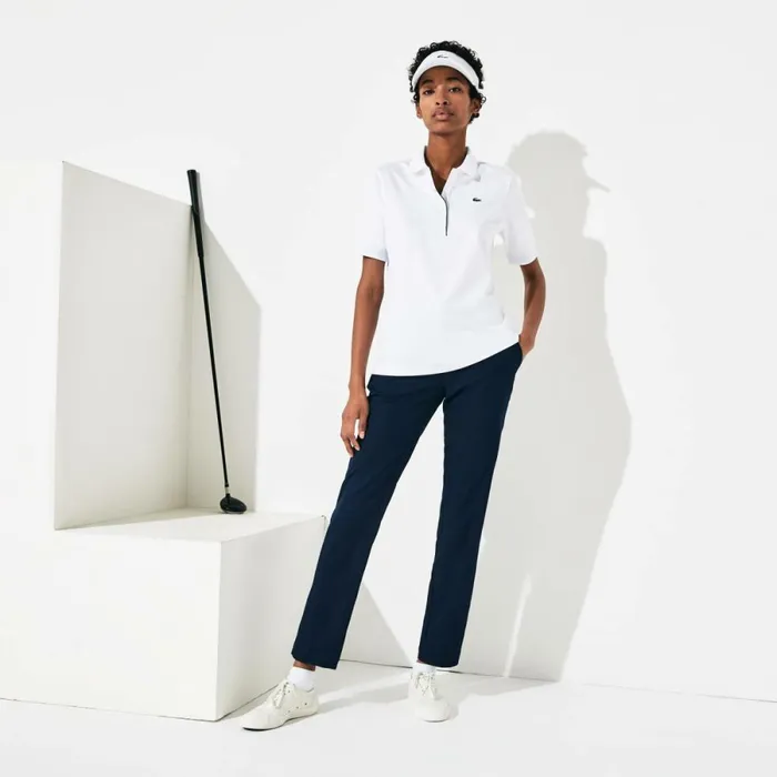 Polos Women Lacoste Women039s Stretch Jersey Golf Polo White Navy Blue 522