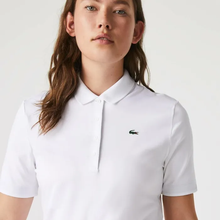 Polos Women Lacoste Women039s Stretch Jersey Golf Polo White Navy Blue 522