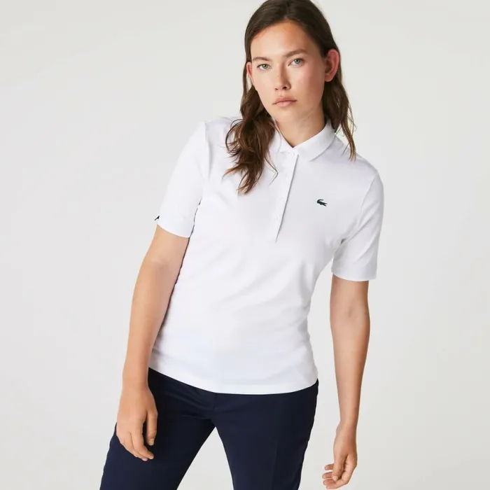 Polos Women Lacoste Women039s Stretch Jersey Golf Polo White Navy Blue 522