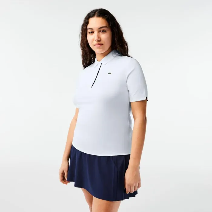 Polos Women Lacoste Women039s Stretch Jersey Golf Polo White Navy Blue 522
