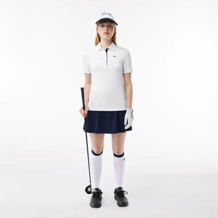 Polos Women Lacoste Women039s Stretch Jersey Golf Polo White Navy Blue 522