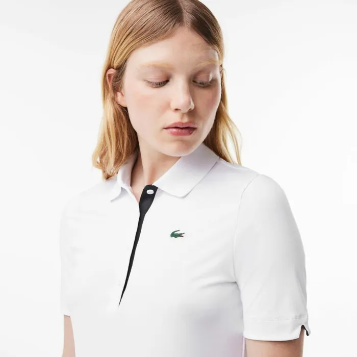 Polos Women Lacoste Women039s Stretch Jersey Golf Polo White Navy Blue 522