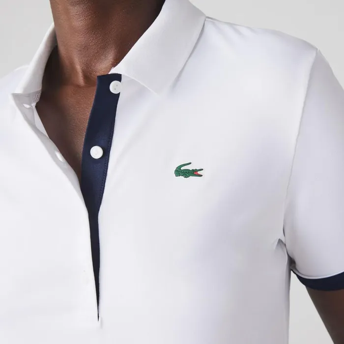 Polos Women Lacoste Women039s Stretch Jersey Golf Polo White Navy Blue 522