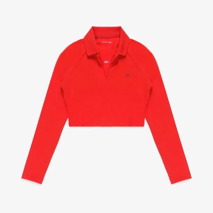 Polos Women Lacoste Womens Long Sleeve Cropped Polo Shirt Red S5h