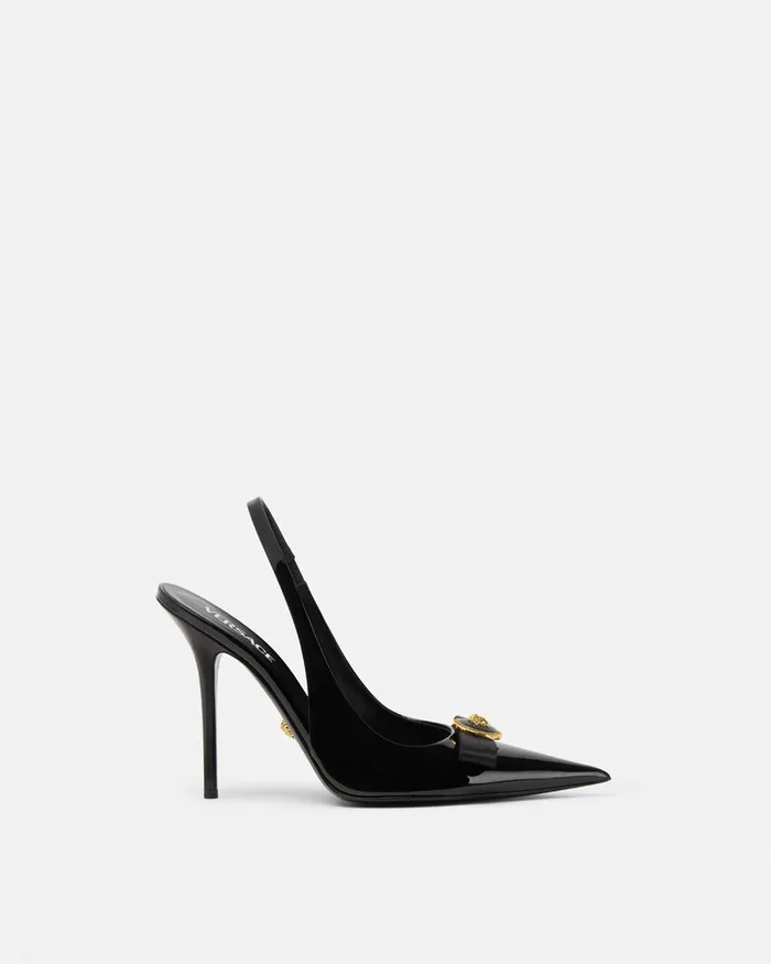 Pumps and Slingbacks Women Versace Gianni Ribbon Slingback Pumps 110 Mm Blackgold Pumps and Slingbacks Women Versace Gianni Ribbon Slingback Pumps 110 Mm Blackgold