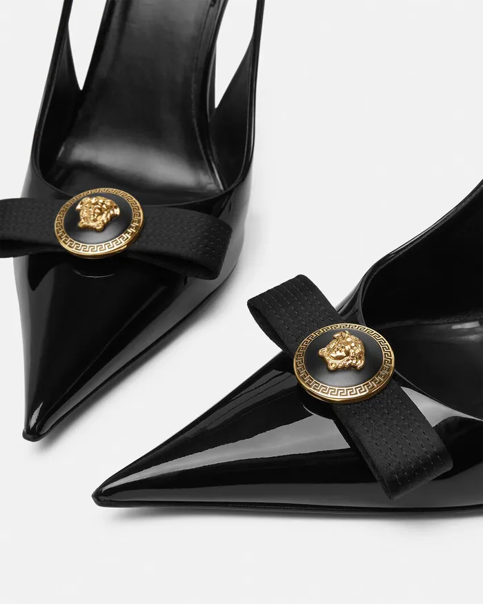 Pumps and Slingbacks Women Versace Gianni Ribbon Slingback Pumps 110 Mm Blackgold
