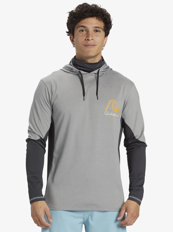 Quiksilver Angler Hooded UPF 50 Long Sleeve Surf Tee Sharkskin MensWaterman Rashguards