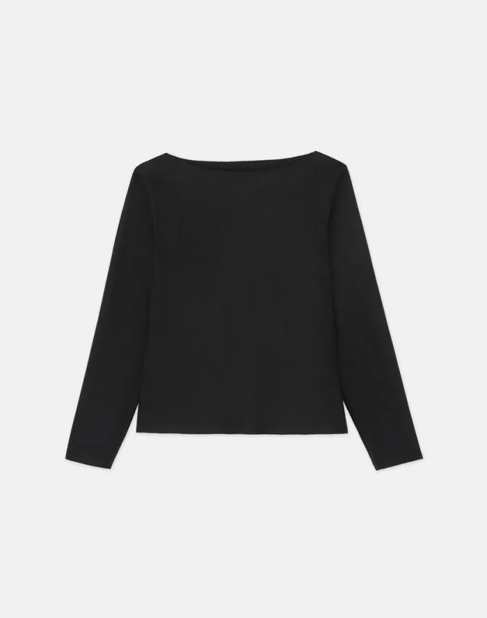 Ready To Wear Boiled WoolCashmere Jersey Bateau Neck Top Black Lafayette 148 New York Tops and Tees