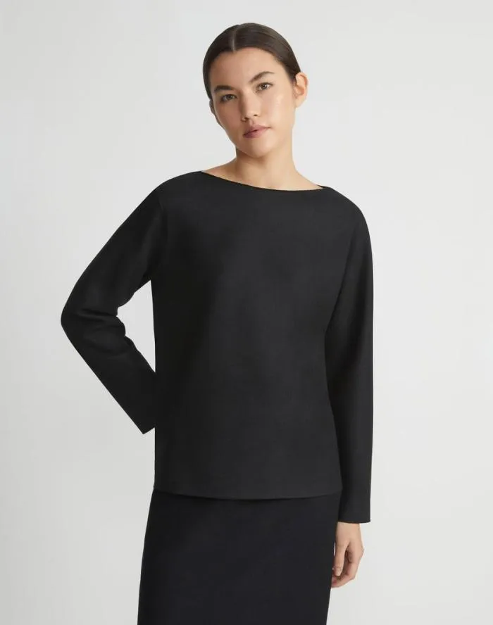 Ready To Wear Boiled WoolCashmere Jersey Bateau Neck Top Black Lafayette 148 New York Tops and Tees