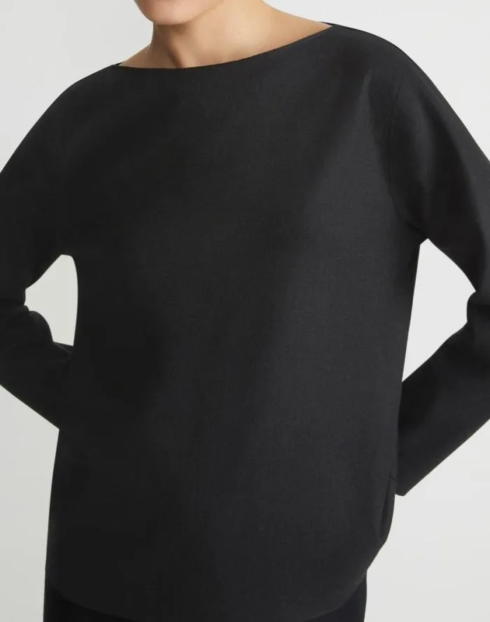 Ready To Wear Boiled WoolCashmere Jersey Bateau Neck Top Black Lafayette 148 New York Tops and Tees