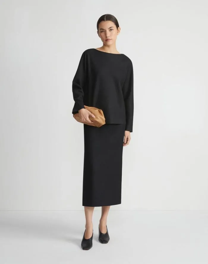 Ready To Wear Boiled WoolCashmere Jersey Bateau Neck Top Black Lafayette 148 New York Tops and Tees