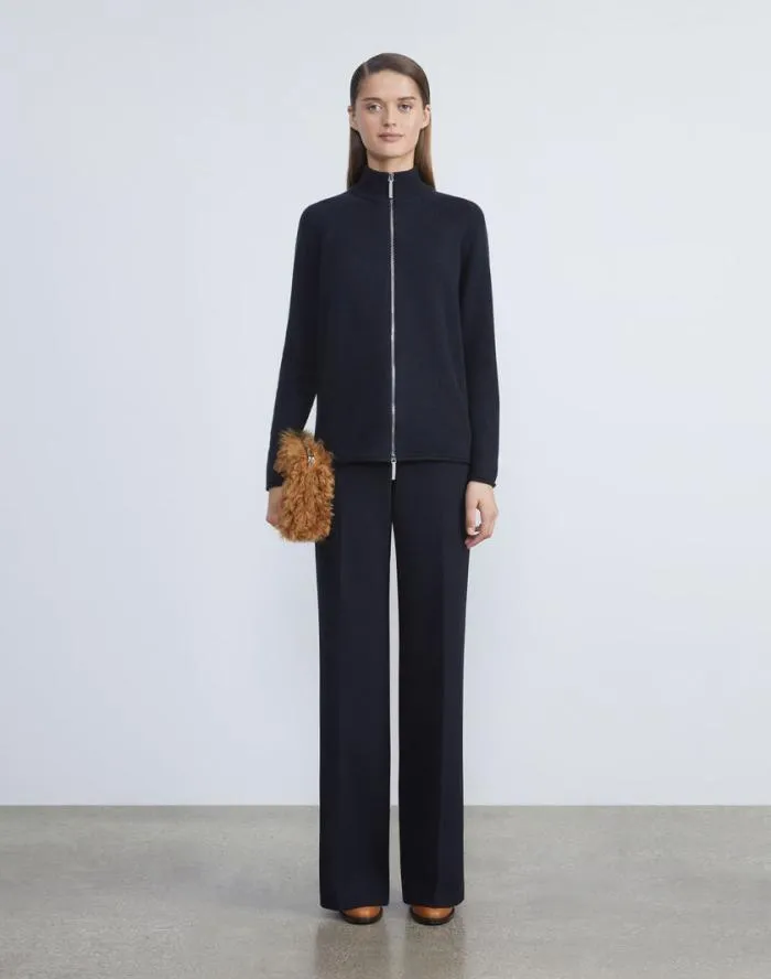 Ready To Wear Cashmere Zip Front Cardigan Graphite Melange Lafayette 148 New York Sweaters and Knits