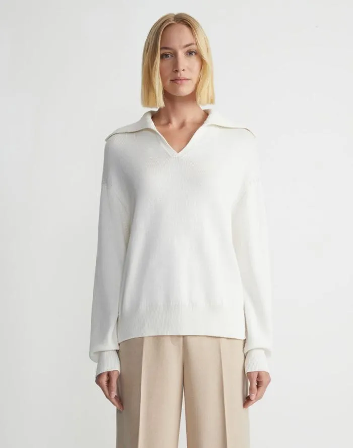 Ready To Wear CottonSilk Tape Collared Sweater Cloud Lafayette 148 New York Sweaters and Knits
