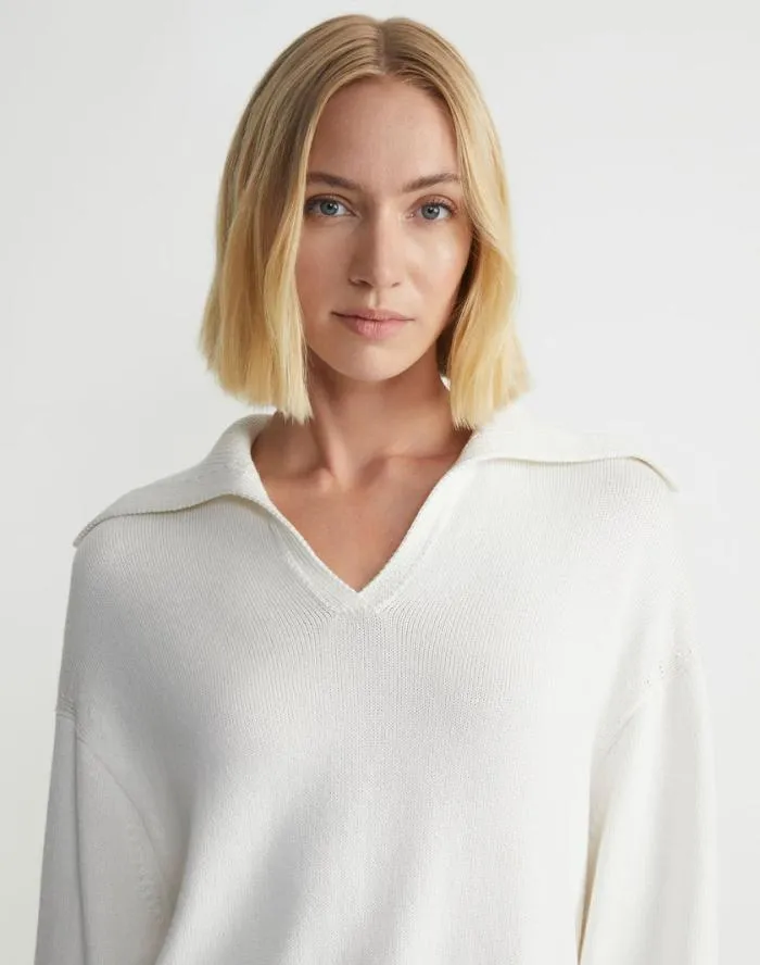 Ready To Wear CottonSilk Tape Collared Sweater Cloud Lafayette 148 New York Sweaters and Knits