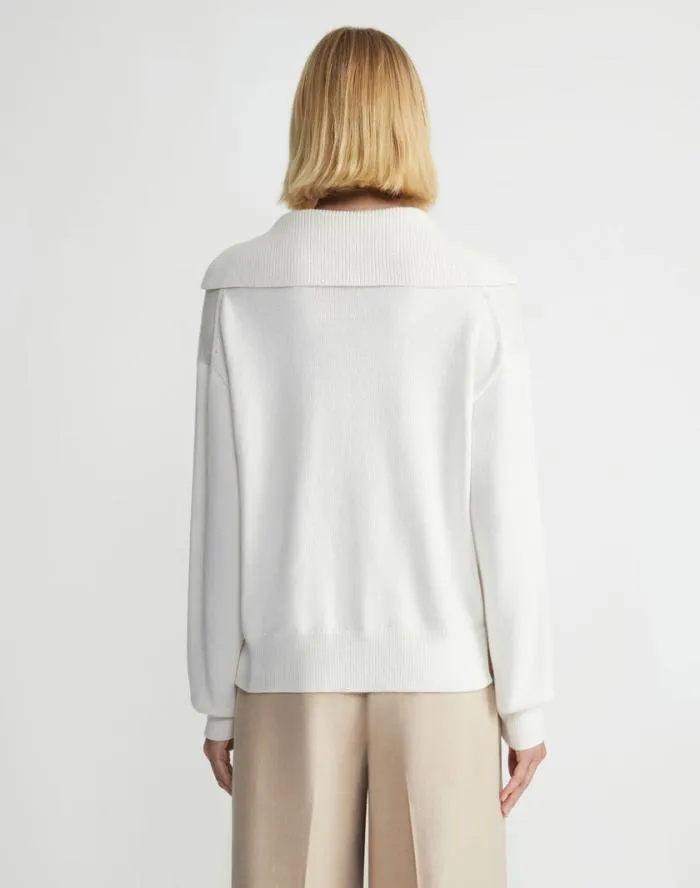 Ready To Wear CottonSilk Tape Collared Sweater Cloud Lafayette 148 New York Sweaters and Knits