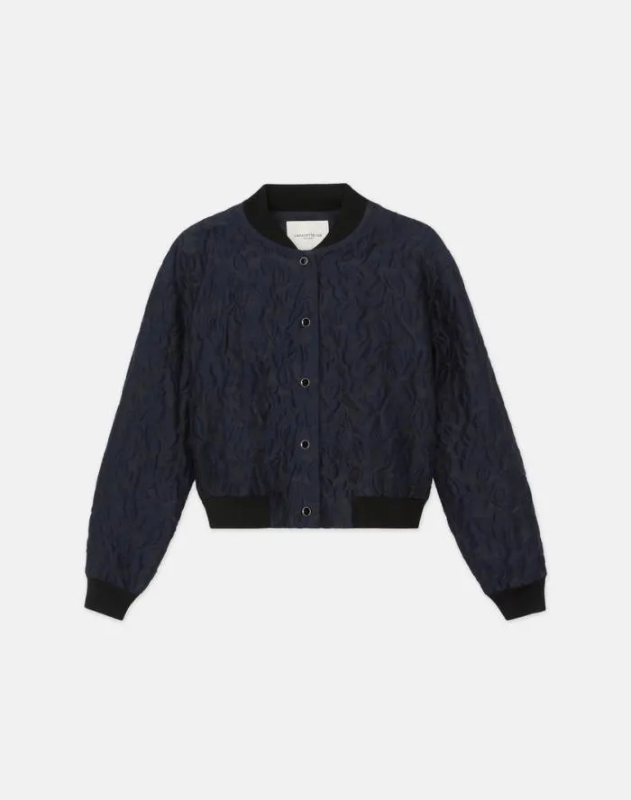 Ready To Wear Flora Bloom Cloqu Jacquard CottonSilk Bomber Jacket Midnight Blue Lafayette 148 New York Jackets and Blazers