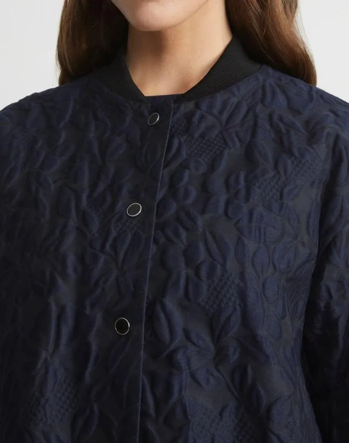 Ready To Wear Flora Bloom Cloqu Jacquard CottonSilk Bomber Jacket Midnight Blue Lafayette 148 New York Jackets and Blazers