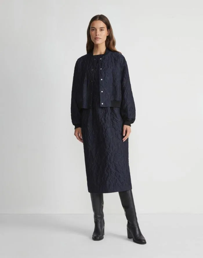 Ready To Wear Flora Bloom Cloqu Jacquard CottonSilk Bomber Jacket Midnight Blue Lafayette 148 New York Jackets and Blazers