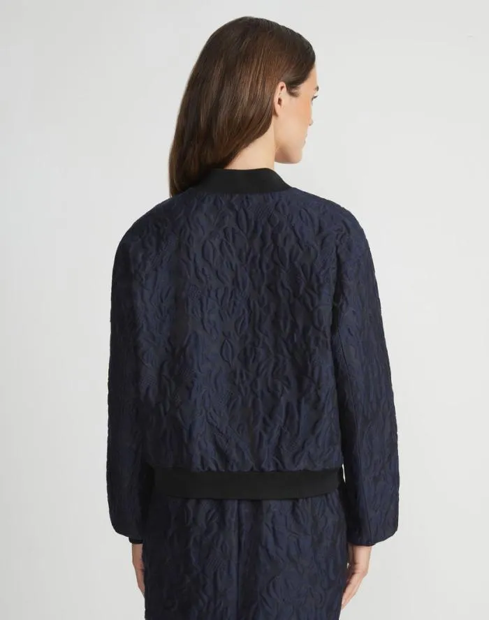 Ready To Wear Flora Bloom Cloqu Jacquard CottonSilk Bomber Jacket Midnight Blue Lafayette 148 New York Jackets and Blazers