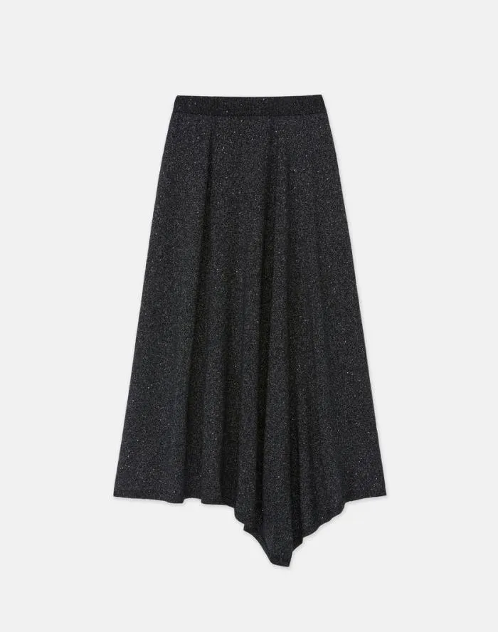Ready To Wear Merino WoolSilk Sequin Knit Skirt Black Metallic Lafayette 148 New York Skirts