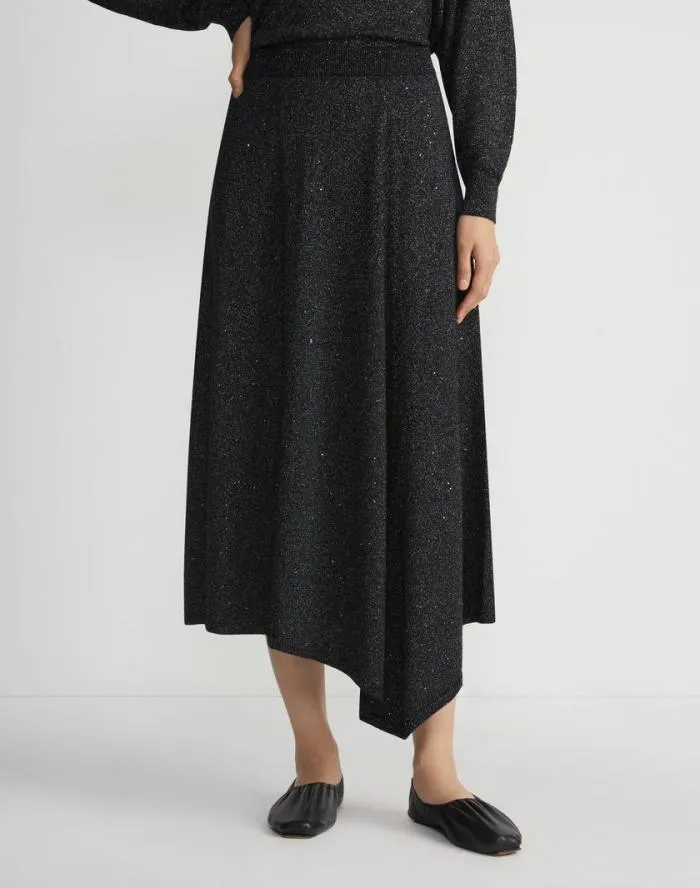 Ready To Wear Merino WoolSilk Sequin Knit Skirt Black Metallic Lafayette 148 New York Skirts