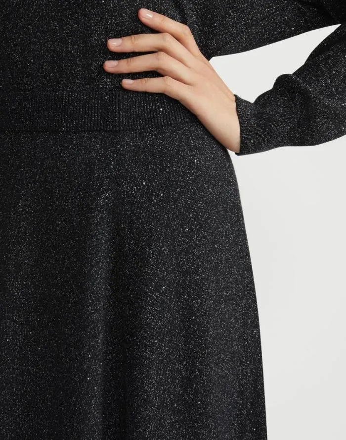 Ready To Wear Merino WoolSilk Sequin Knit Skirt Black Metallic Lafayette 148 New York Skirts