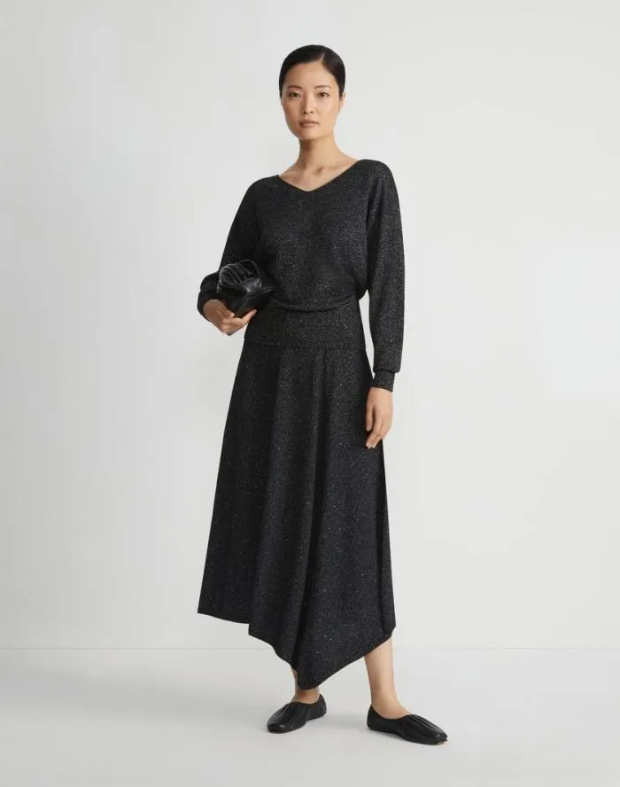 Ready To Wear Merino WoolSilk Sequin Knit Skirt Black Metallic Lafayette 148 New York Skirts