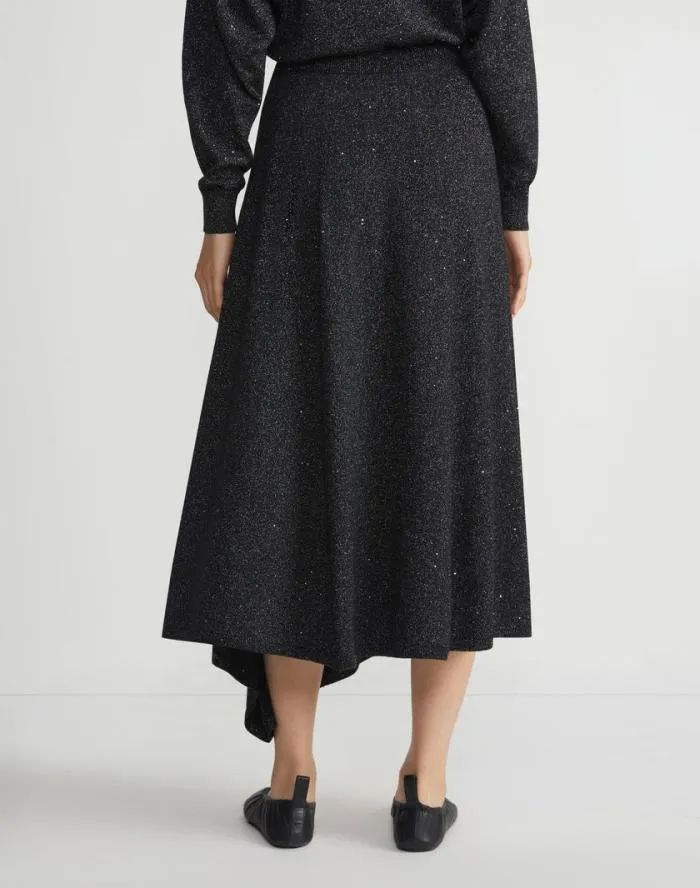 Ready To Wear Merino WoolSilk Sequin Knit Skirt Black Metallic Lafayette 148 New York Skirts
