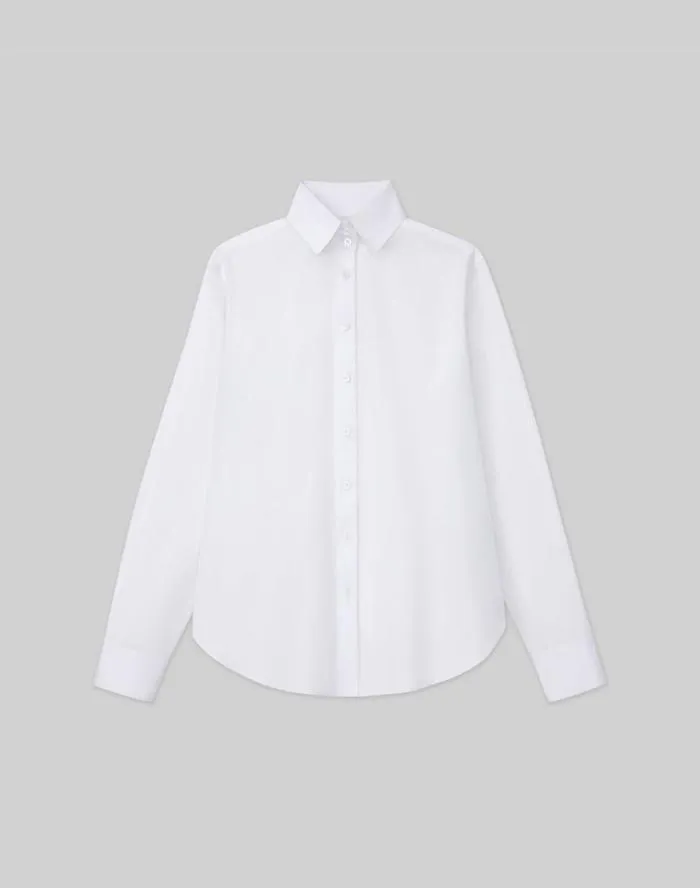 Ready To Wear Organic Cotton Poplin High Collar Shirt White Lafayette 148 New York Blouses and Shirts