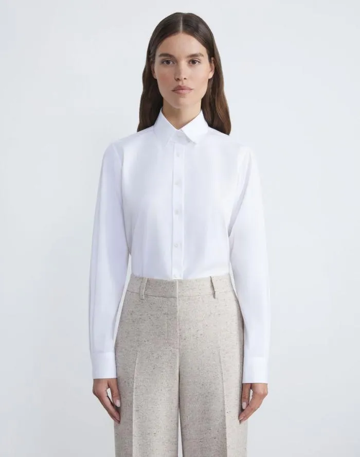 Ready To Wear Organic Cotton Poplin High Collar Shirt White Lafayette 148 New York Blouses and Shirts