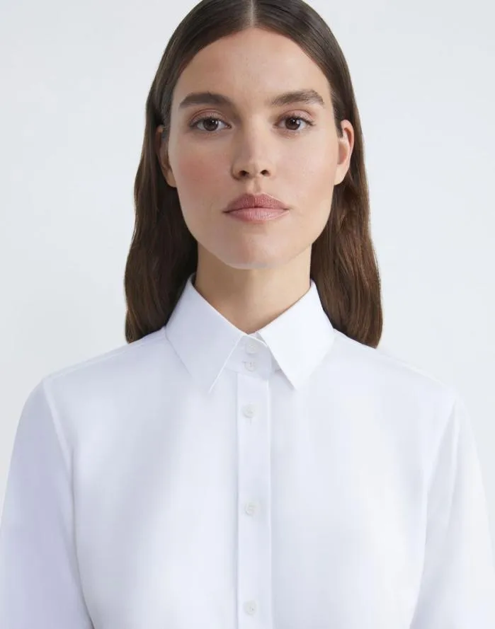 Ready To Wear Organic Cotton Poplin High Collar Shirt White Lafayette 148 New York Blouses and Shirts