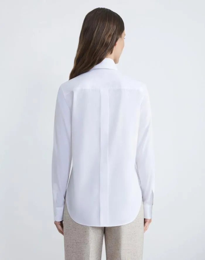 Ready To Wear Organic Cotton Poplin High Collar Shirt White Lafayette 148 New York Blouses and Shirts